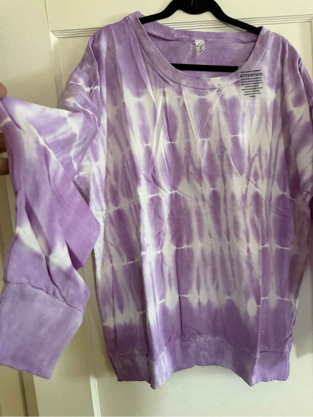 Womens NWT XL Tie-Dye Lavender & White Long Sleeve Light Sweatshirt Top